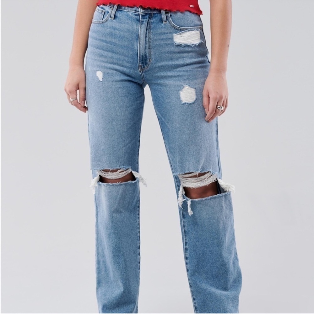New Hollister Ultra High Rise Dad Jeans Destroyed Size 1